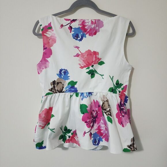 Kate Spade New York "Blooms" Stretch Cotton Peplum Top Size 8 Floral - Picture 3 of 16